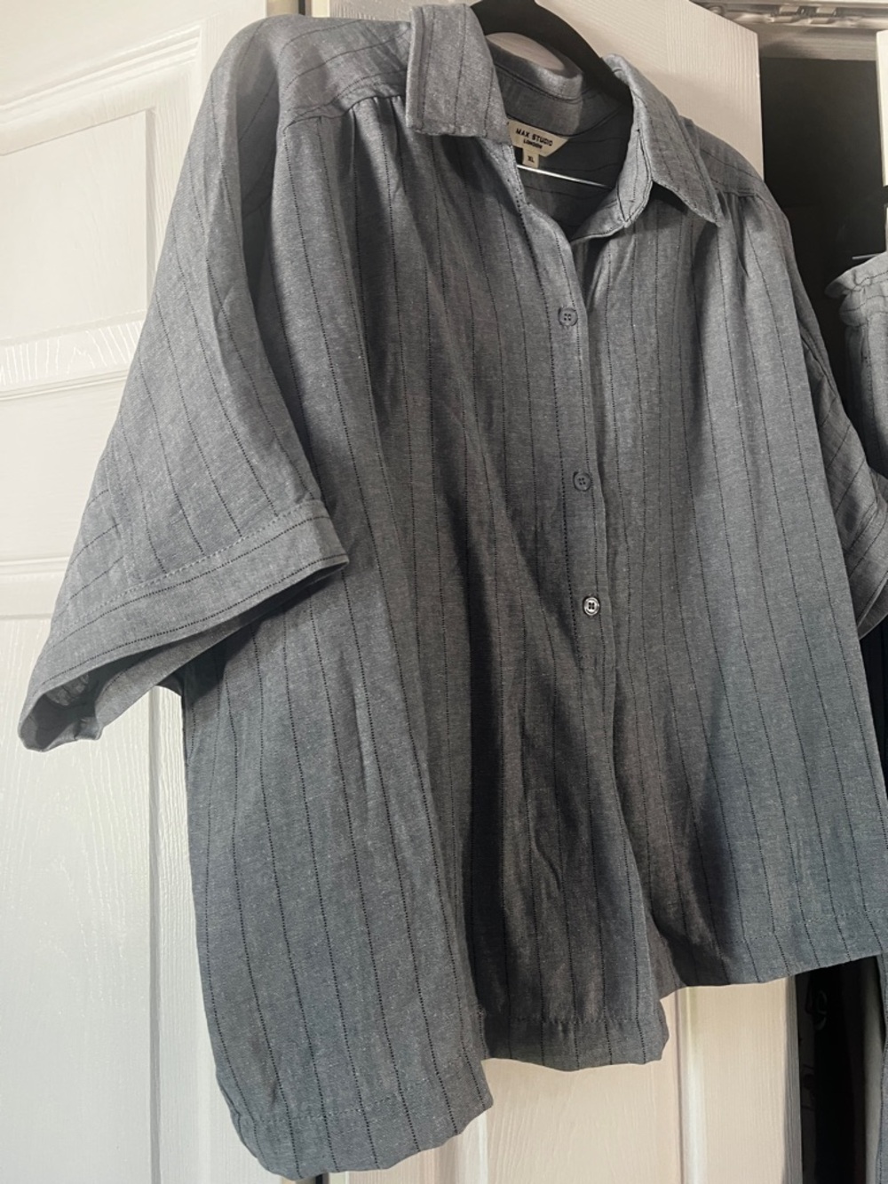 Max Studio Gray Pinstripe Drawstring Wide-Leg Pants & Blouse - Picture 3 of 8
